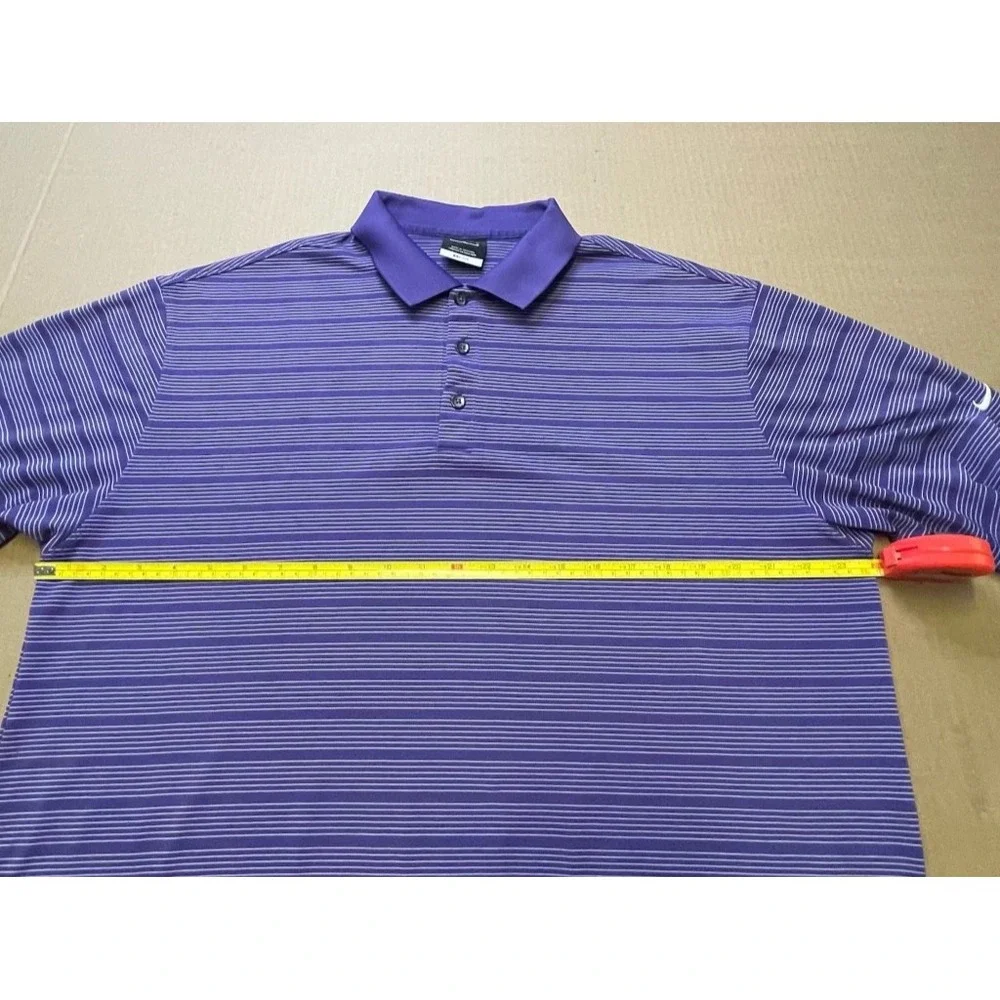NikeGolf Men's Dri Fit Polo Size L Purple/White Stripe‎ Short Sleeve